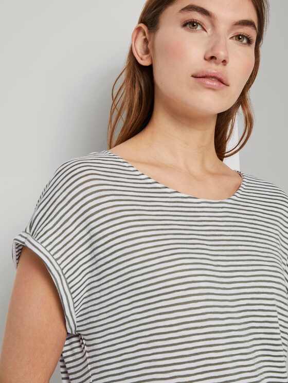 Gestreiftes T-Shirt mit elastischem Bund - Frauen - offwhite khaki stripe Gestreiftes T-Shirt mit elastischem Bund - Frauen - offwhite khaki stripe - 9 - TOM TAILOR
