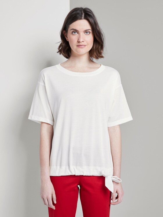 Lockeres T-Shirt im Material-Mix - Frauen - Whisper White Lockeres T-Shirt im Material-Mix - Frauen - Whisper White - 1 - TOM TAILOR