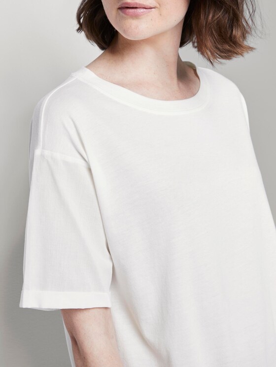 Lockeres T-Shirt im Material-Mix - Frauen - Whisper White Lockeres T-Shirt im Material-Mix - Frauen - Whisper White - 10 - TOM TAILOR