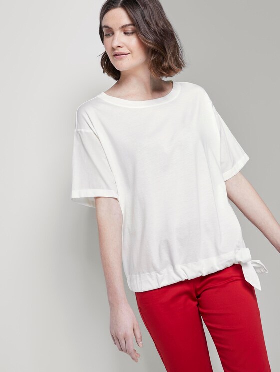 Lockeres T-Shirt im Material-Mix - Frauen - Whisper White Lockeres T-Shirt im Material-Mix - Frauen - Whisper White - 5 - TOM TAILOR