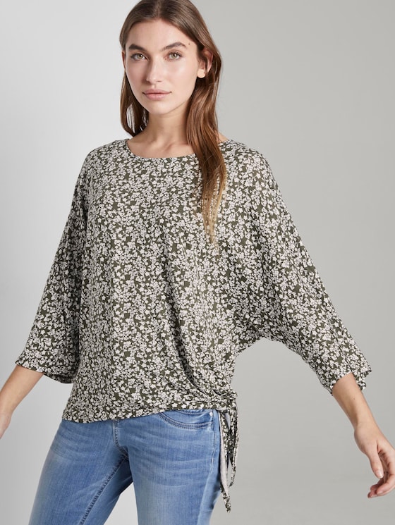 Gemustertes Shirt mit Knoten- und Ausschnittdetail - Frauen - khaki offwhite floral design Gemustertes Shirt mit Knoten- und Ausschnittdetail - Frauen - khaki offwhite floral design - 5 - TOM TAILOR