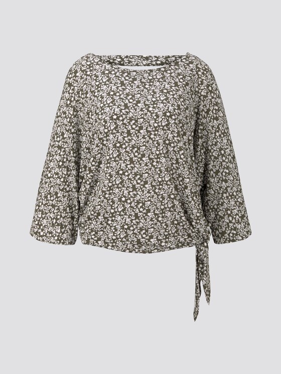 Gemustertes Shirt mit Knoten- und Ausschnittdetail - Frauen - khaki offwhite floral design Gemustertes Shirt mit Knoten- und Ausschnittdetail - Frauen - khaki offwhite floral design - 7 - TOM TAILOR