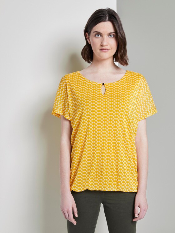 Gemustertes T-Shirt mit Mesh-Overlayer - Frauen - yellow dot design Gemustertes T-Shirt mit Mesh-Overlayer - Frauen - yellow dot design - 1 - TOM TAILOR