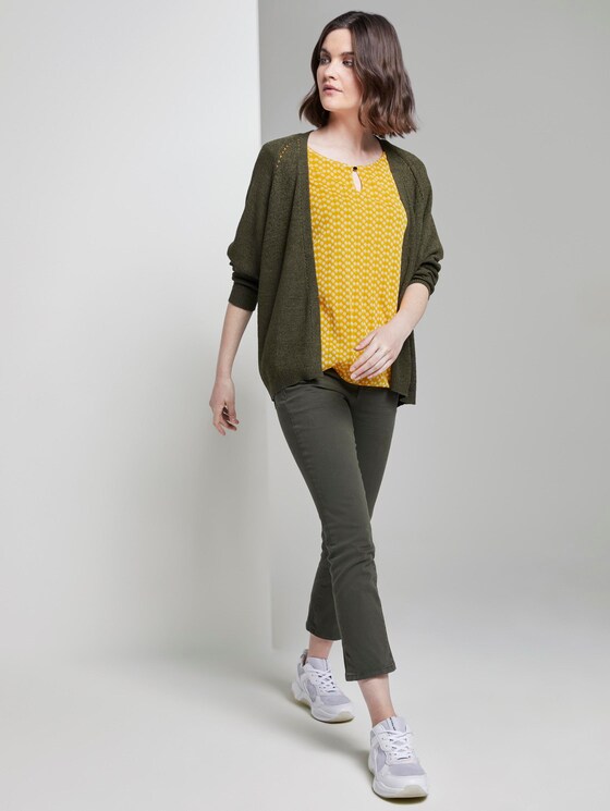 Gemustertes T-Shirt mit Mesh-Overlayer - Frauen - yellow dot design Gemustertes T-Shirt mit Mesh-Overlayer - Frauen - yellow dot design - 3 - TOM TAILOR