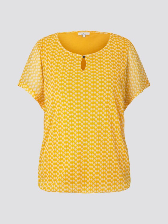 Gemustertes T-Shirt mit Mesh-Overlayer - Frauen - yellow dot design Gemustertes T-Shirt mit Mesh-Overlayer - Frauen - yellow dot design - 7 - TOM TAILOR