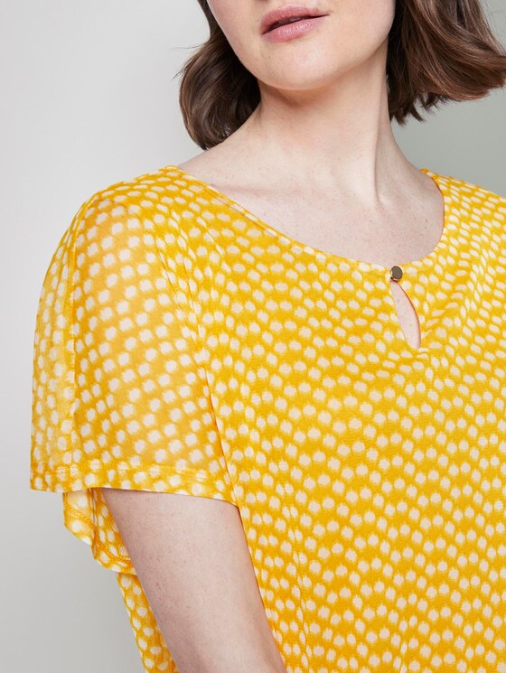 Gemustertes T-Shirt mit Mesh-Overlayer - Frauen - yellow dot design Gemustertes T-Shirt mit Mesh-Overlayer - Frauen - yellow dot design - 9 - TOM TAILOR