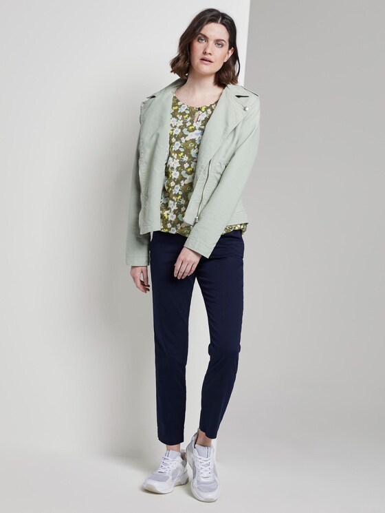 Patterned T-shirt with a mesh overlayer - Women - small khaki floral design Patterned T-shirt with a mesh overlayer - Women - small khaki floral design - 3 - TOM TAILOR