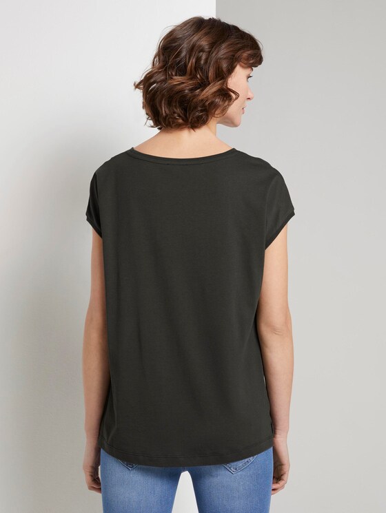 T-shirt in a material mix with a floral print - Women - Woodland Green T-shirt in a material mix with a floral print - Women - Woodland Green - 2 - TOM TAILOR