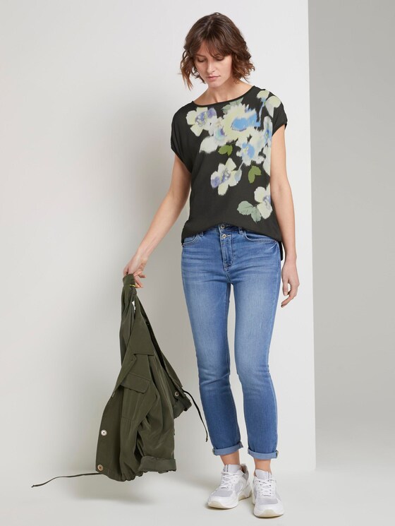 T-shirt in a material mix with a floral print - Women - Woodland Green T-shirt in a material mix with a floral print - Women - Woodland Green - 3 - TOM TAILOR