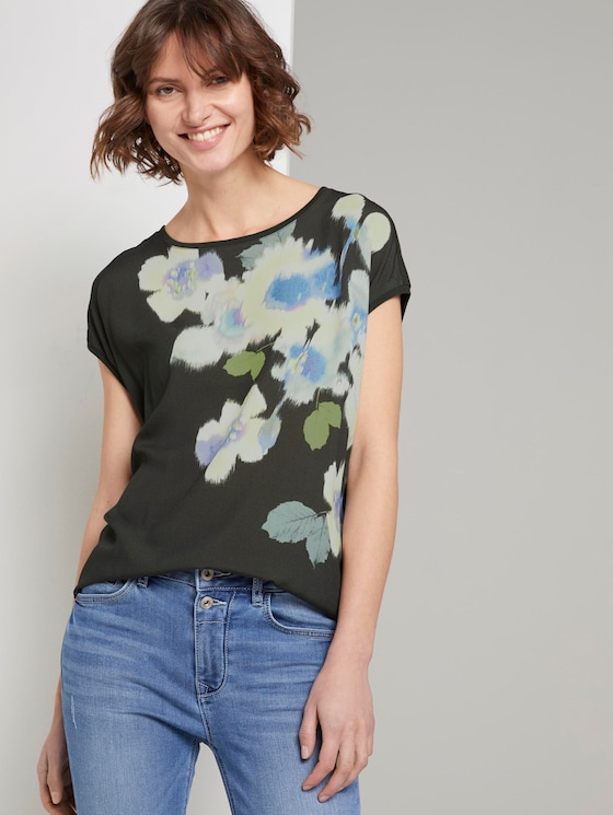 T-shirt in a material mix with a floral print - Women - Woodland Green T-shirt in a material mix with a floral print - Women - Woodland Green - 5 - TOM TAILOR