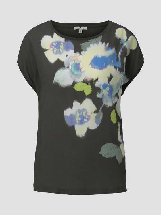 T-shirt in a material mix with a floral print - Women - Woodland Green T-shirt in a material mix with a floral print - Women - Woodland Green - 7 - TOM TAILOR