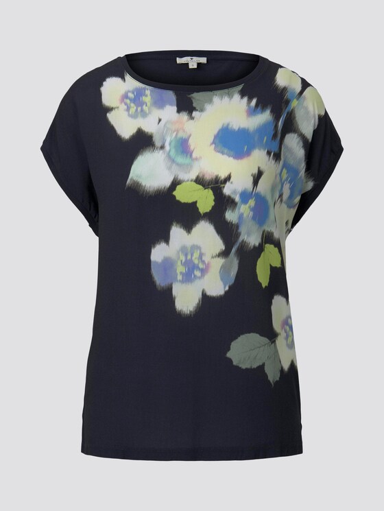 T-Shirt im Material-Mix mit floralem Print - Frauen - Sky Captain Blue T-Shirt im Material-Mix mit floralem Print - Frauen - Sky Captain Blue - 7 - TOM TAILOR