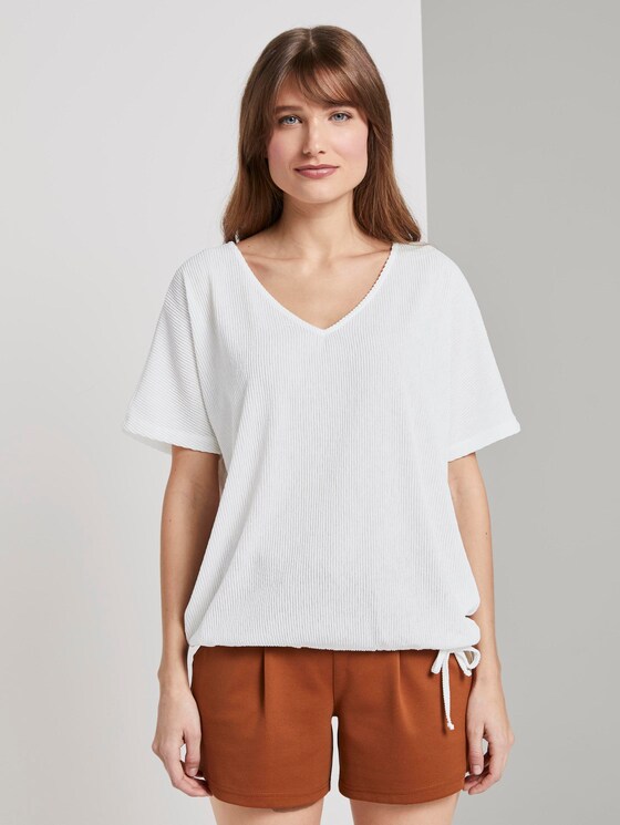 Strukturiertes T-Shirt mit V-Ausschnitt - Frauen - Off White Strukturiertes T-Shirt mit V-Ausschnitt - Frauen - Off White - 1 - TOM TAILOR Denim