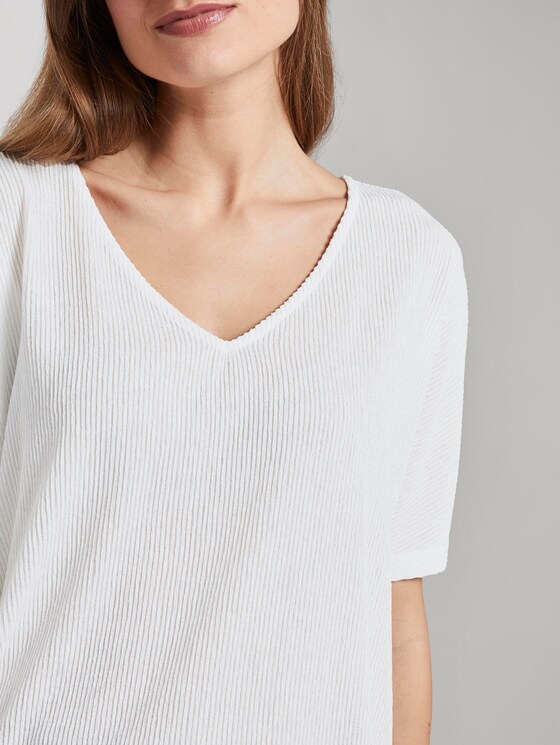 Strukturiertes T-Shirt mit V-Ausschnitt - Frauen - Off White Strukturiertes T-Shirt mit V-Ausschnitt - Frauen - Off White - 9 - TOM TAILOR Denim