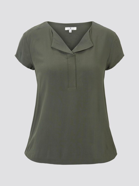 Kurzarm-Bluse mit umgelegtem V-Ausschnitt - Frauen - Woodland Green Kurzarm-Bluse mit umgelegtem V-Ausschnitt - Frauen - Woodland Green - 7 - TOM TAILOR