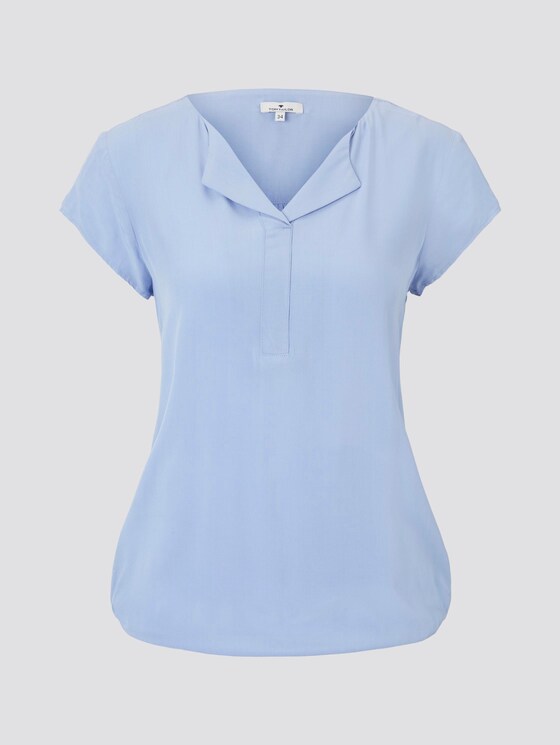 Kurzarm-Bluse mit umgelegtem V-Ausschnitt - Frauen - Parisienne Blue Kurzarm-Bluse mit umgelegtem V-Ausschnitt - Frauen - Parisienne Blue - 7 - TOM TAILOR