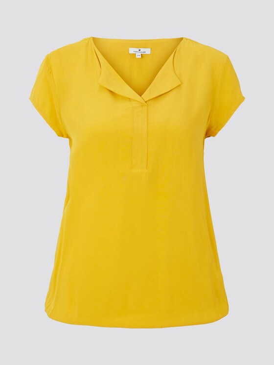 Patterned short-sleeved blouse with a reversed V-neckline - Women - deep golden yellow Patterned short-sleeved blouse with a reversed V-neckline - Women - deep golden yellow - 7 - TOM TAILOR