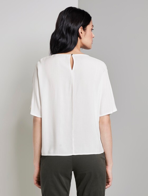 Gemusterte Kurzarm-Bluse mit Knotendetail - Frauen - Whisper White Gemusterte Kurzarm-Bluse mit Knotendetail - Frauen - Whisper White - 2 - TOM TAILOR