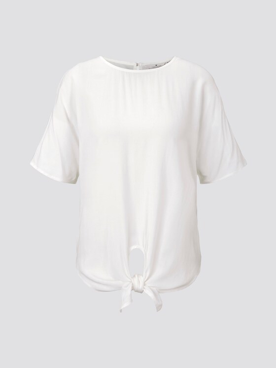 Gemusterte Kurzarm-Bluse mit Knotendetail - Frauen - Whisper White Gemusterte Kurzarm-Bluse mit Knotendetail - Frauen - Whisper White - 7 - TOM TAILOR