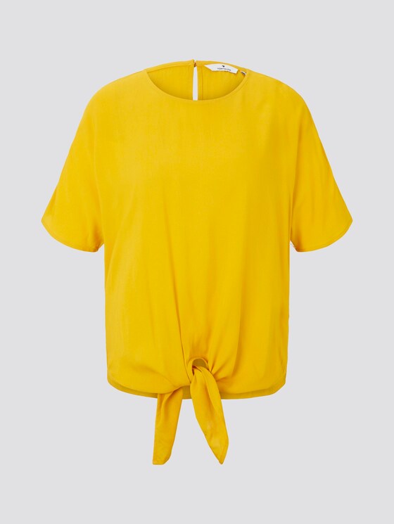 Gemusterte Kurzarm-Bluse mit Knotendetail - Frauen - deep golden yellow Gemusterte Kurzarm-Bluse mit Knotendetail - Frauen - deep golden yellow - 7 - TOM TAILOR