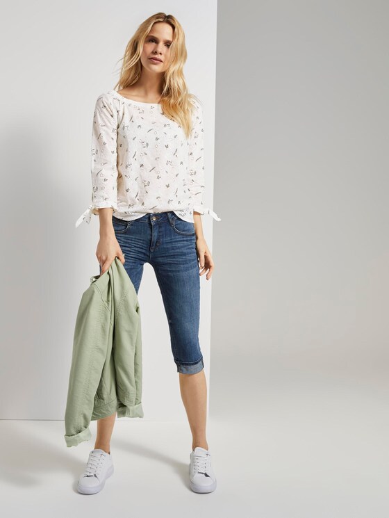 Schulterfreie Bluse mit Lochmusterung - Frauen - white khaki print on shiffli Schulterfreie Bluse mit Lochmusterung - Frauen - white khaki print on shiffli - 3 - TOM TAILOR