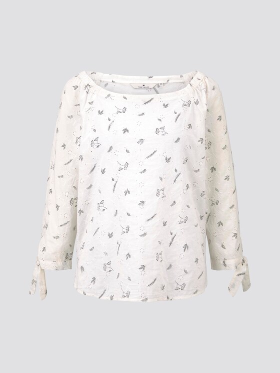 Schulterfreie Bluse mit Lochmusterung - Frauen - white khaki print on shiffli Schulterfreie Bluse mit Lochmusterung - Frauen - white khaki print on shiffli - 7 - TOM TAILOR