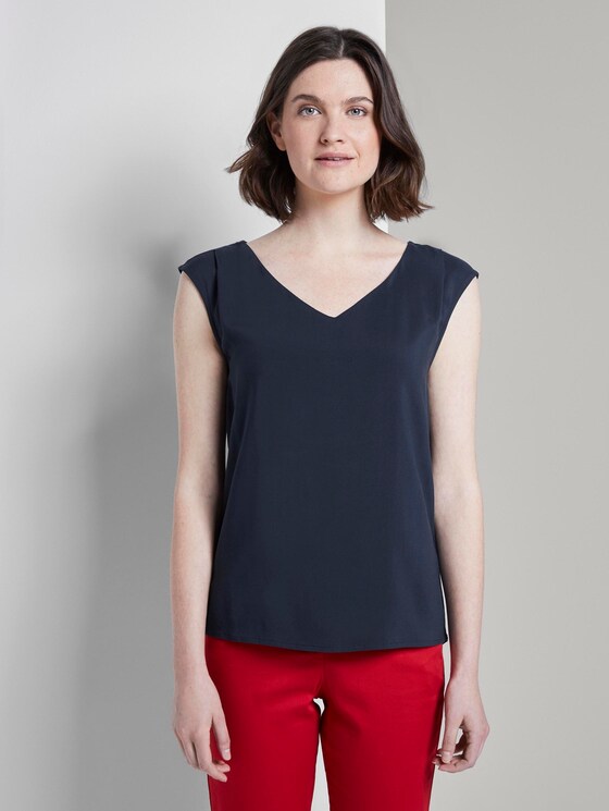 Blusen-Top mit V-Ausschnitt - Frauen - Sky Captain Blue Blusen-Top mit V-Ausschnitt - Frauen - Sky Captain Blue - 1 - TOM TAILOR