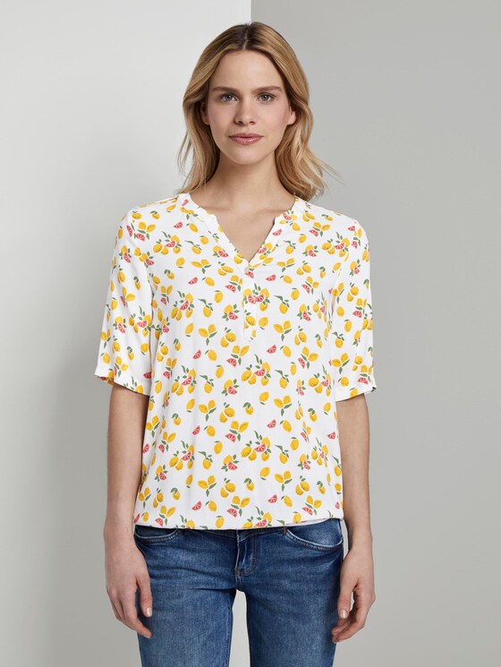 Henley-Bluse mit elastischem Bund - Frauen - offwhite fruit minimal Henley-Bluse mit elastischem Bund - Frauen - offwhite fruit minimal - 1 - TOM TAILOR