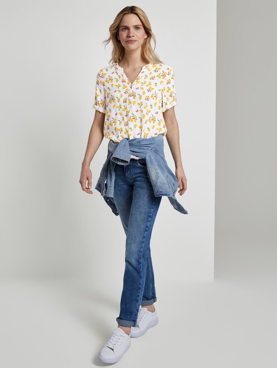 Henley-Bluse mit elastischem Bund - Frauen - offwhite fruit minimal Henley-Bluse mit elastischem Bund - Frauen - offwhite fruit minimal - 3 - TOM TAILOR