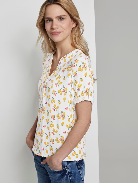 Henley-Bluse mit elastischem Bund - Frauen - offwhite fruit minimal Henley-Bluse mit elastischem Bund - Frauen - offwhite fruit minimal - 5 - TOM TAILOR