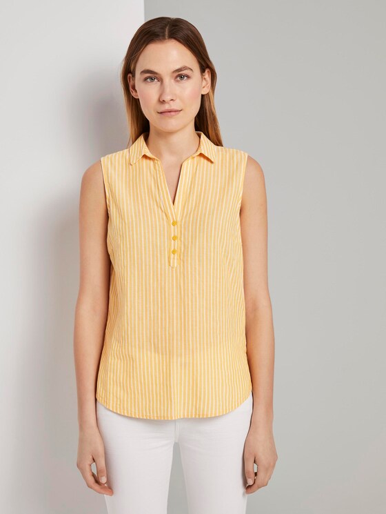 Ärmellose Hemdbluse mit Streifenmusterung - Frauen - yellow dobby stripe Ärmellose Hemdbluse mit Streifenmusterung - Frauen - yellow dobby stripe - 1 - TOM TAILOR