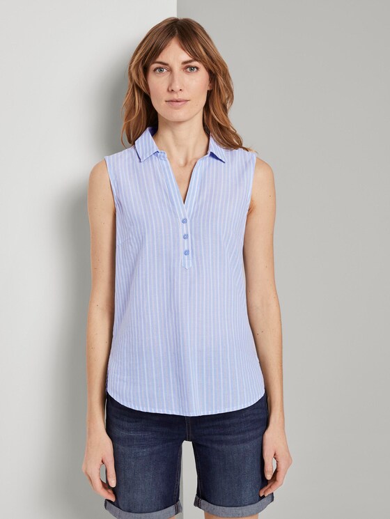 Sleeveless shirt blouse with a striped pattern - Women - blue dobby stripe Sleeveless shirt blouse with a striped pattern - Women - blue dobby stripe - 1 - TOM TAILOR