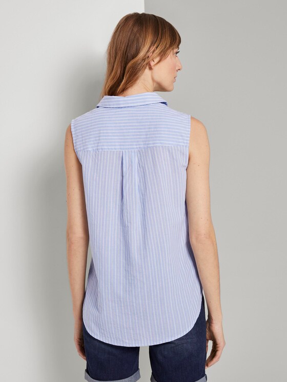 Sleeveless shirt blouse with a striped pattern - Women - blue dobby stripe Sleeveless shirt blouse with a striped pattern - Women - blue dobby stripe - 2 - TOM TAILOR