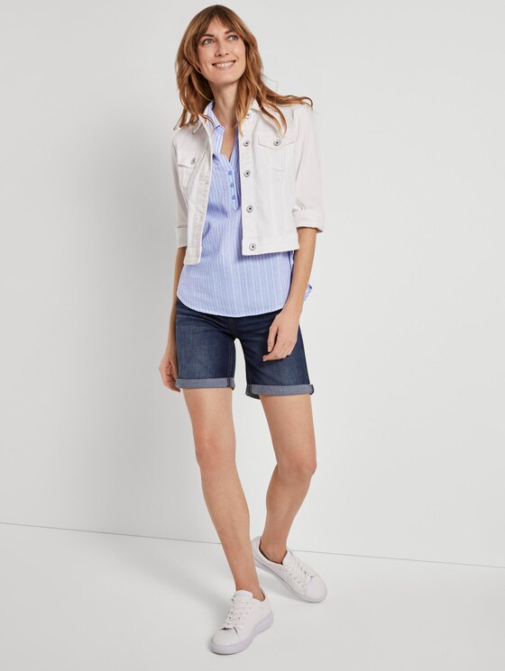 Sleeveless shirt blouse with a striped pattern - Women - blue dobby stripe Sleeveless shirt blouse with a striped pattern - Women - blue dobby stripe - 3 - TOM TAILOR
