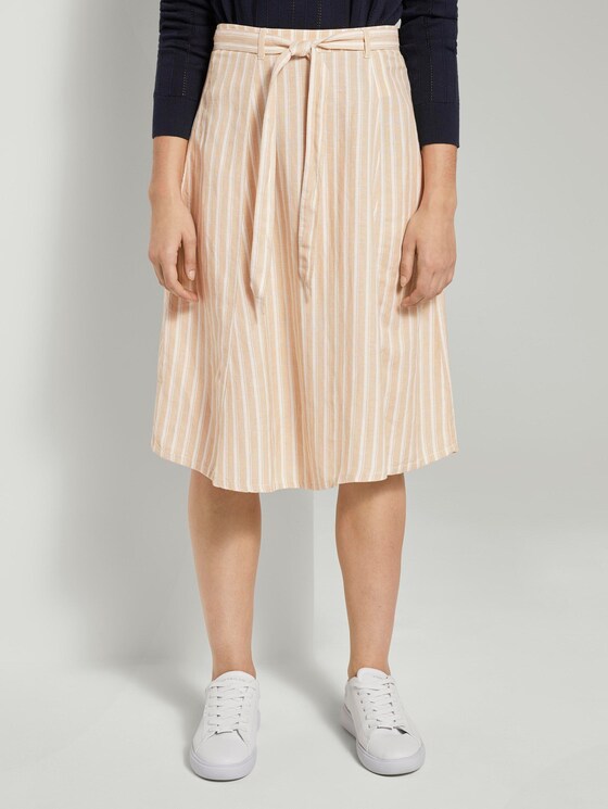 Gestreifter Midirock aus Leinengemisch - Frauen - cream toffee offwhite stripe Gestreifter Midirock aus Leinengemisch - Frauen - cream toffee offwhite stripe - 1 - TOM TAILOR