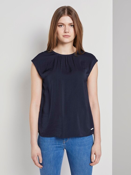 Blouse shirt with wrap details on the back - Women - Real Navy Blue Blouse shirt with wrap details on the back - Women - Real Navy Blue - 1 - TOM TAILOR Denim