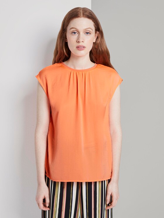 Blusenshirt mit Wickeldetail am Rücken - Frauen - dark papaya neon orange Blusenshirt mit Wickeldetail am Rücken - Frauen - dark papaya neon orange - 1 - TOM TAILOR Denim