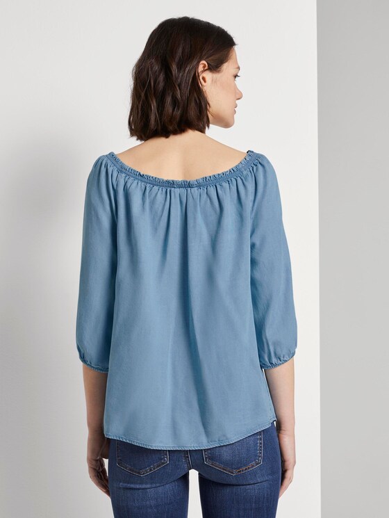 Schulterfreie Carmen-Bluse mit Knöpfen - Frauen - light stone bright blue denim Schulterfreie Carmen-Bluse mit Knöpfen - Frauen - light stone bright blue denim - 2 - TOM TAILOR Denim