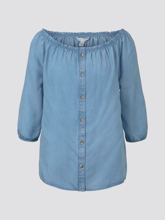 Schulterfreie Carmen-Bluse mit Knöpfen - Frauen - light stone bright blue denim Schulterfreie Carmen-Bluse mit Knöpfen - Frauen - light stone bright blue denim - 7 - TOM TAILOR Denim