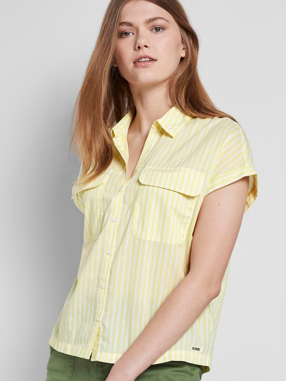 yellow and white striped blouse