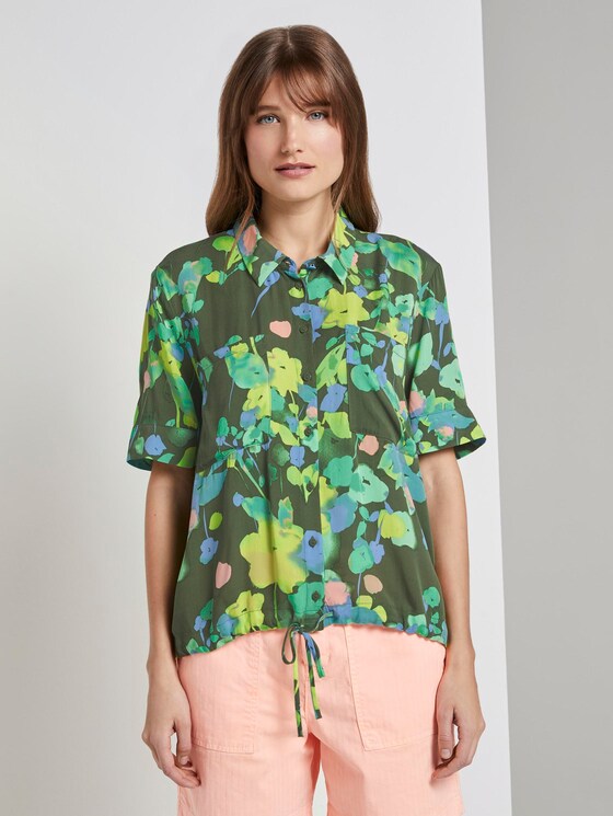 Kurzarm Hemdbluse mit floralem Print - Frauen - green flower print Kurzarm Hemdbluse mit floralem Print - Frauen - green flower print - 1 - TOM TAILOR Denim