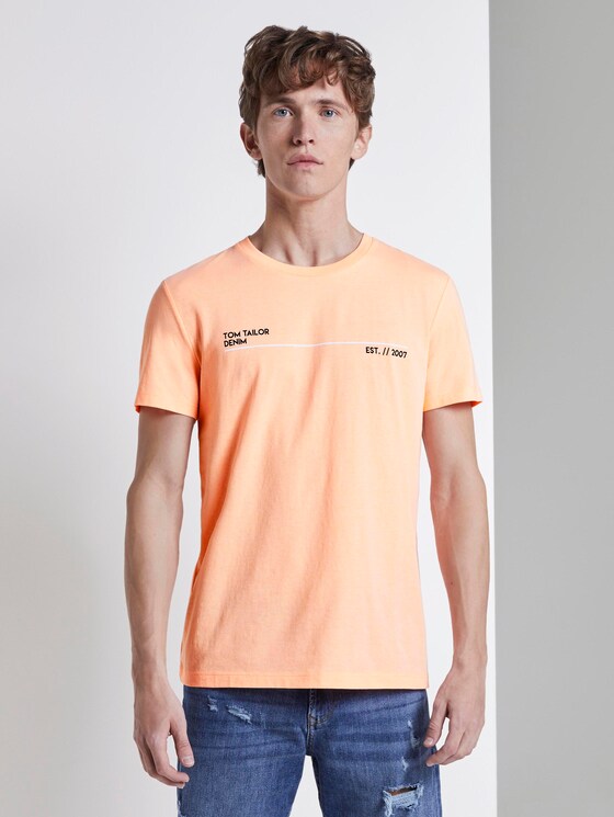 Print T-Shirt mit Bio-Baumwolle - Männer - papaya neon orange Print T-Shirt mit Bio-Baumwolle - Männer - papaya neon orange - 1 - TOM TAILOR Denim