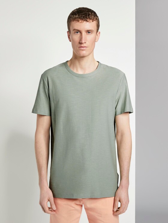 Basic T-Shirt mit Streifenstruktur - Männer - Dusty Leave Green Basic T-Shirt mit Streifenstruktur - Männer - Dusty Leave Green - 1 - TOM TAILOR Denim