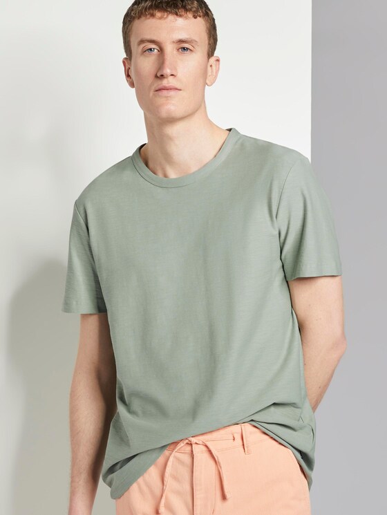 Basic T-Shirt mit Streifenstruktur - Männer - Dusty Leave Green Basic T-Shirt mit Streifenstruktur - Männer - Dusty Leave Green - 5 - TOM TAILOR Denim