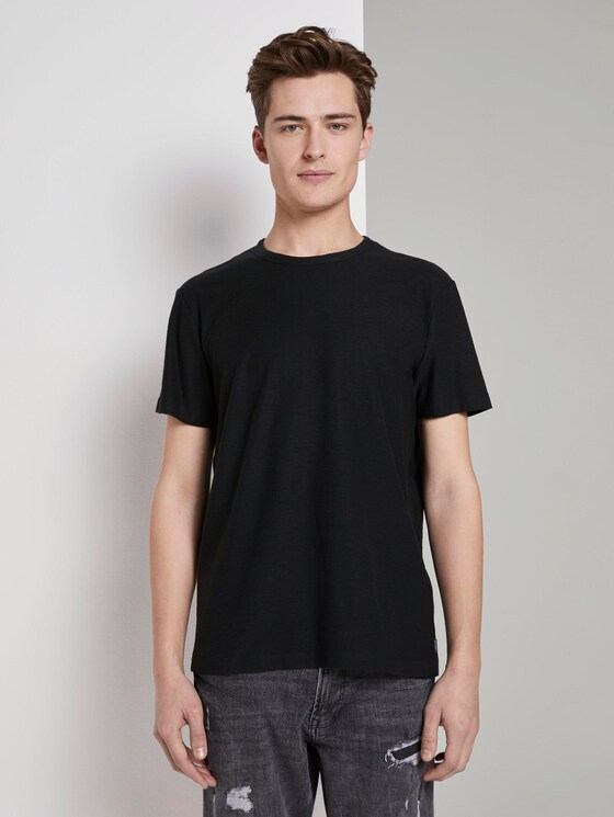 Basic T-Shirt mit Streifenstruktur - Männer - Black Basic T-Shirt mit Streifenstruktur - Männer - Black - 1 - TOM TAILOR Denim