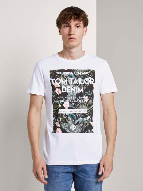 T-Shirt mit tropischem Brustprint - Männer - White T-Shirt mit tropischem Brustprint - Männer - White - 1 - TOM TAILOR Denim