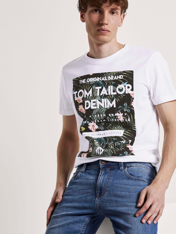 T-Shirt mit tropischem Brustprint - Männer - White T-Shirt mit tropischem Brustprint - Männer - White - 5 - TOM TAILOR Denim