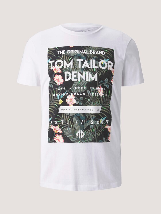 T-Shirt mit tropischem Brustprint - Männer - White T-Shirt mit tropischem Brustprint - Männer - White - 7 - TOM TAILOR Denim