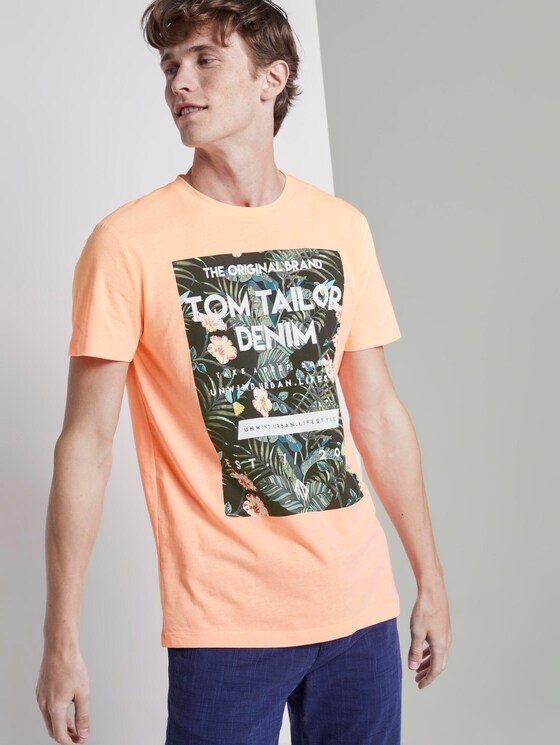 T-Shirt mit tropischem Brustprint - Männer - papaya neon orange T-Shirt mit tropischem Brustprint - Männer - papaya neon orange - 5 - TOM TAILOR Denim