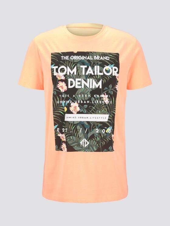 T-Shirt mit tropischem Brustprint - Männer - papaya neon orange T-Shirt mit tropischem Brustprint - Männer - papaya neon orange - 7 - TOM TAILOR Denim